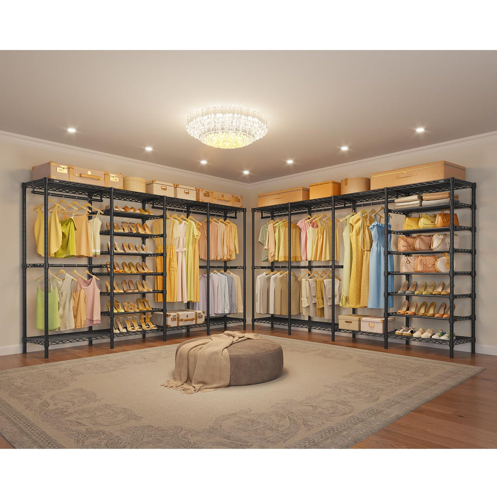 S4 Clothes Rack with Shoe Shelves /Walk-In Closet, Black