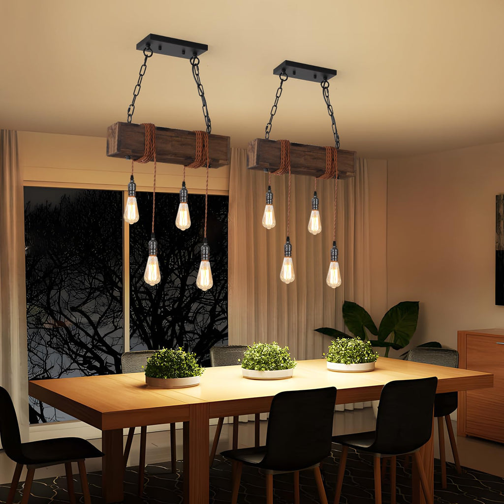4-Light Rustic Chandelier, Farmhouse Kitchen Island Lighting