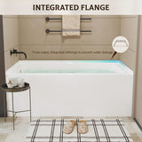60" X 32" Acrylic Drop-in Bathtub, Glossy White Soaking Tub with Storage Ledge, Left Drain & Integral Flange