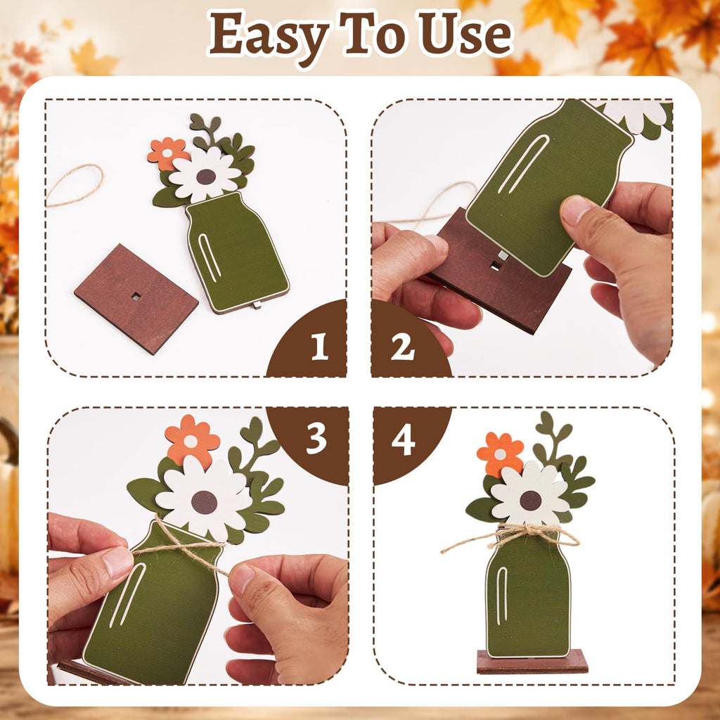 Fall Table Decor, Fall Decorations, 8PCS Wooden Hello Fall Sign, Maple Leaf, Pumpkin and Acorn Indoor Home Office