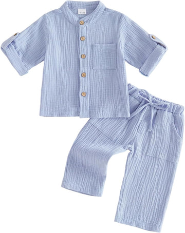 Cotton Linen Clothes for Toddler Boys Shirt Pants Outfits Set