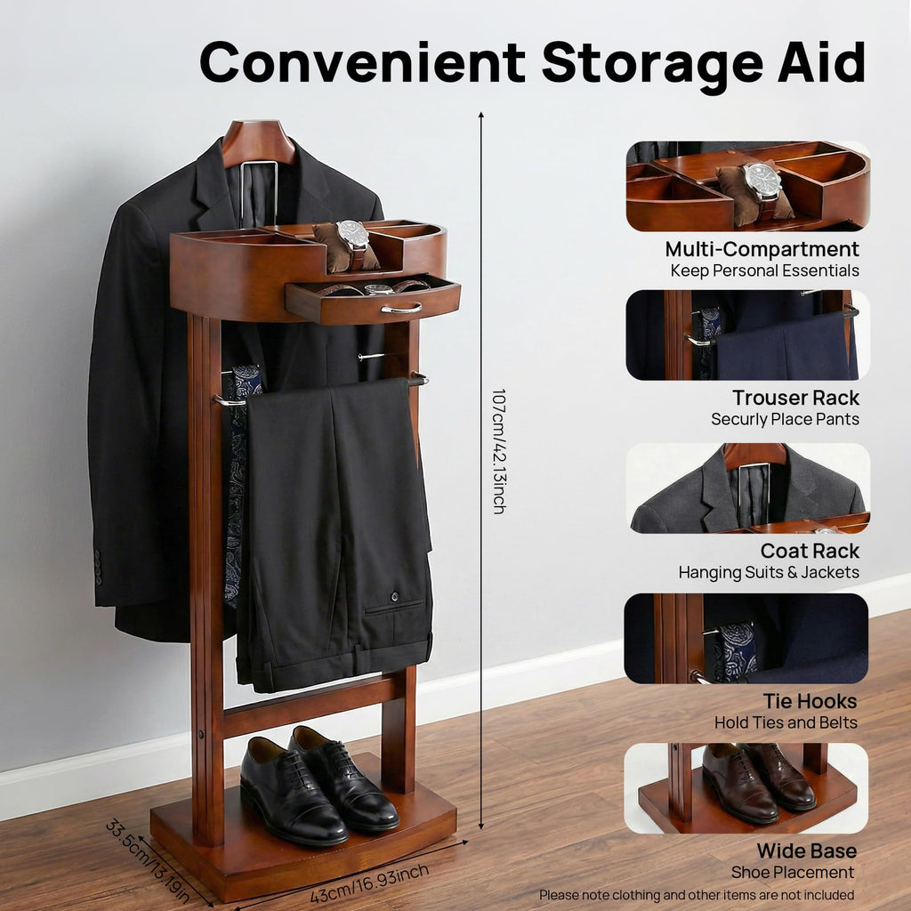 Valet Stand for Man & Women, Wood Suit Rack Suit Valet Stand with Top Tray