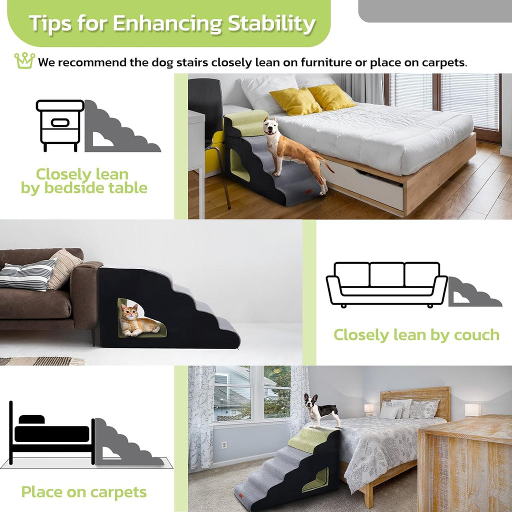 6 Steps 30 inches Height Dog Stairs for Bed for Small& Older Pets
