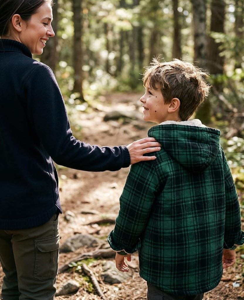 Boys Sherpa Lined Zip Flannel Hooded Jacket