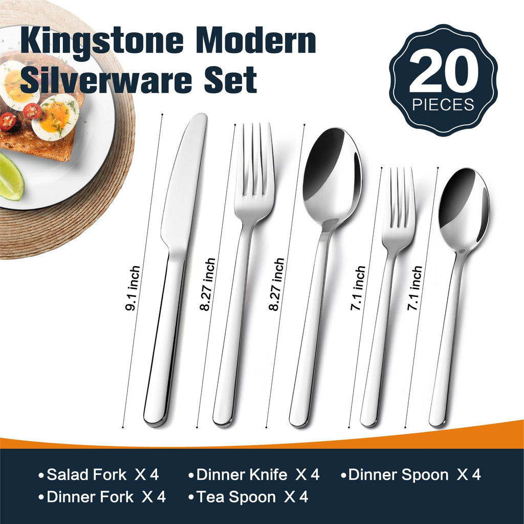 20-Piece Forged Silverware Set for 4, 18/10 Stainless Steel Mirror Finish