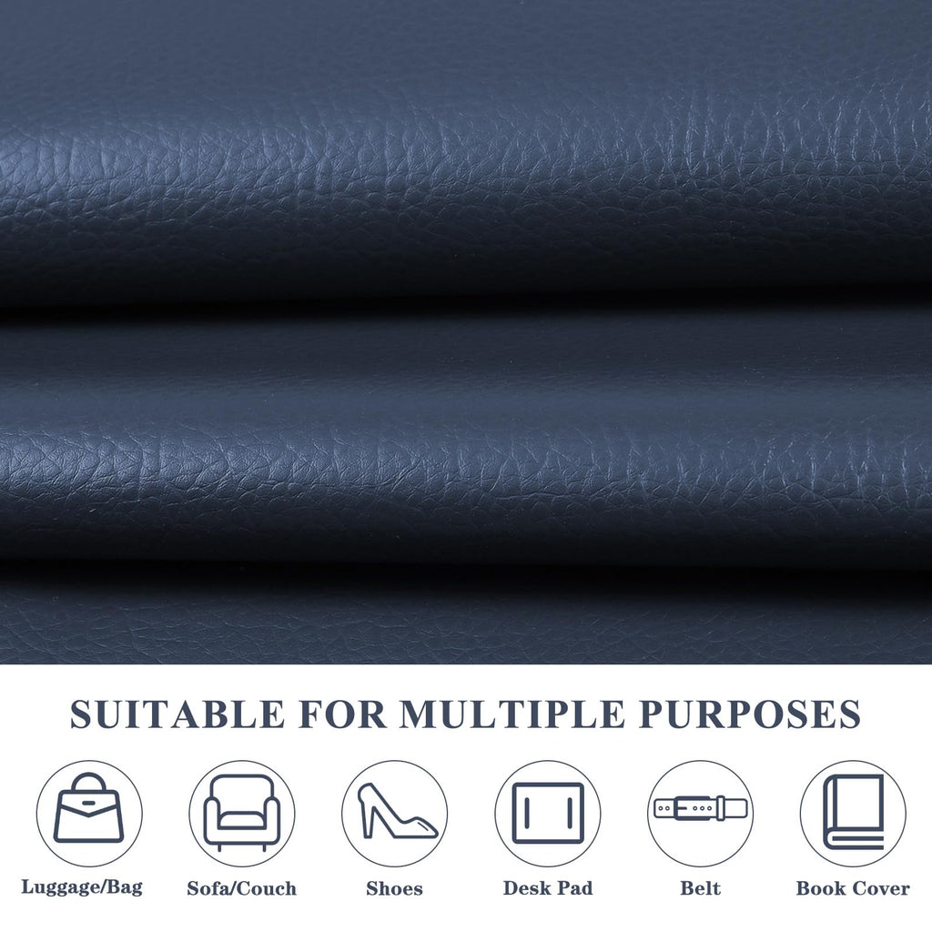 Faux Leather 0.7mm Upholstery Fabric by the Yard 55x36 Inch Navy Blue