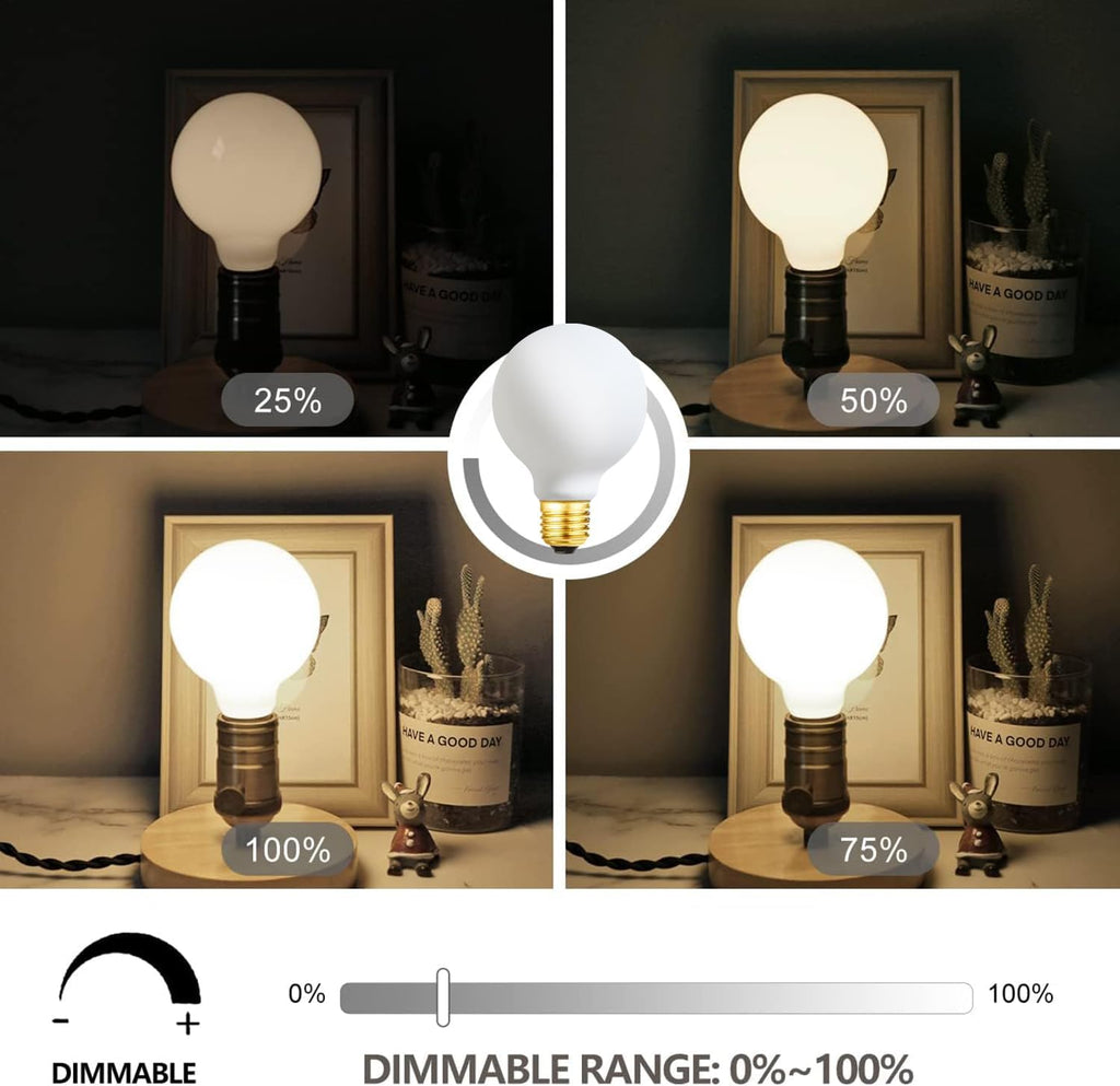 LED Light Bulb G25/G80 Dimmable Flick-Free Matt White 6W Soft White 3000k CRI95 600LM, 60W Equivalent Vintage LED
