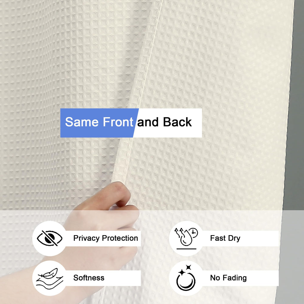 Extra Long Shower Curtain Set - 84 Inch Long Waffle Weave Heavy Duty Cloth Shower Curtain, Luxury Weighted