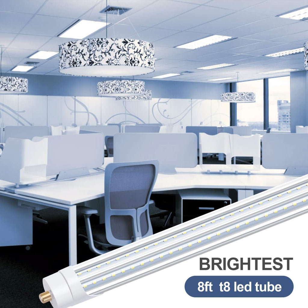 8ft LED Tube Light 65W, Fa8 Base Single Pin, Double Ended, Ballast Bypass