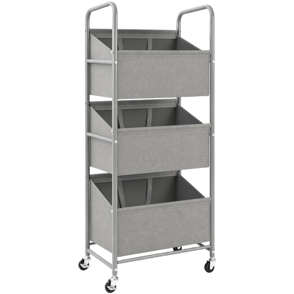 3-Tier Vertical Rolling Laundry Hamper, Removable Bags, Gray Faric