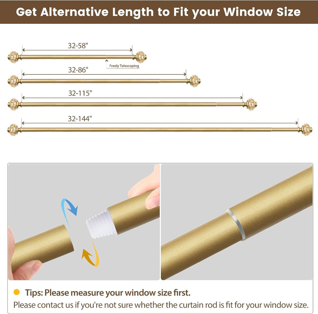 Curtain Rods, 7/8 Inch Telescoping Splicing Drapery Rods for Windows