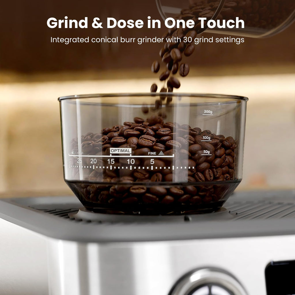 20 Bar Dual Boiler Espresso Machine with Grinder & Milk Steamer