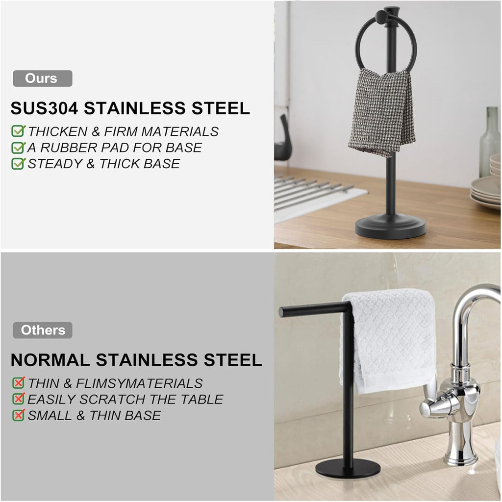 Hand Towel Holder Stand Free Standing Towel Bar Matte Black
