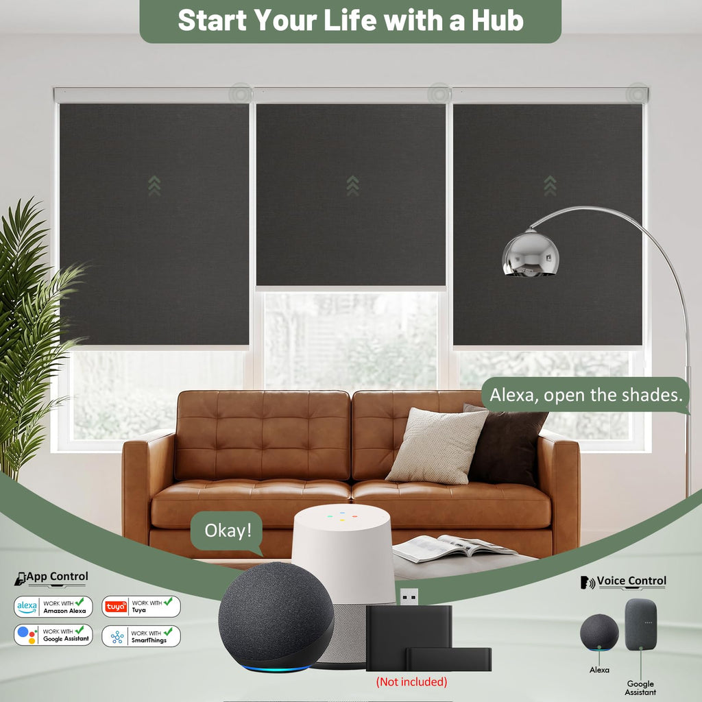No Drill Motorized Blinds with Remote, Black