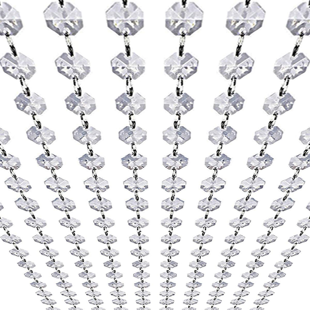 33ft K9 Glass Crystal Garland Strands - Hanging Chandelier Gem Bead Chain - 14mm Clear Octagon Prism Diamond String