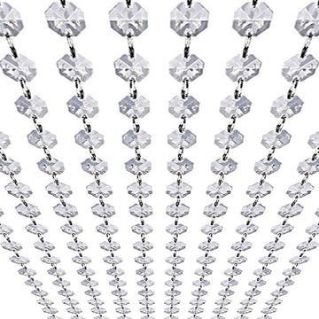 33ft K9 Glass Crystal Garland Strands - Hanging Chandelier Gem Bead Chain - 14mm Clear Octagon Prism Diamond String