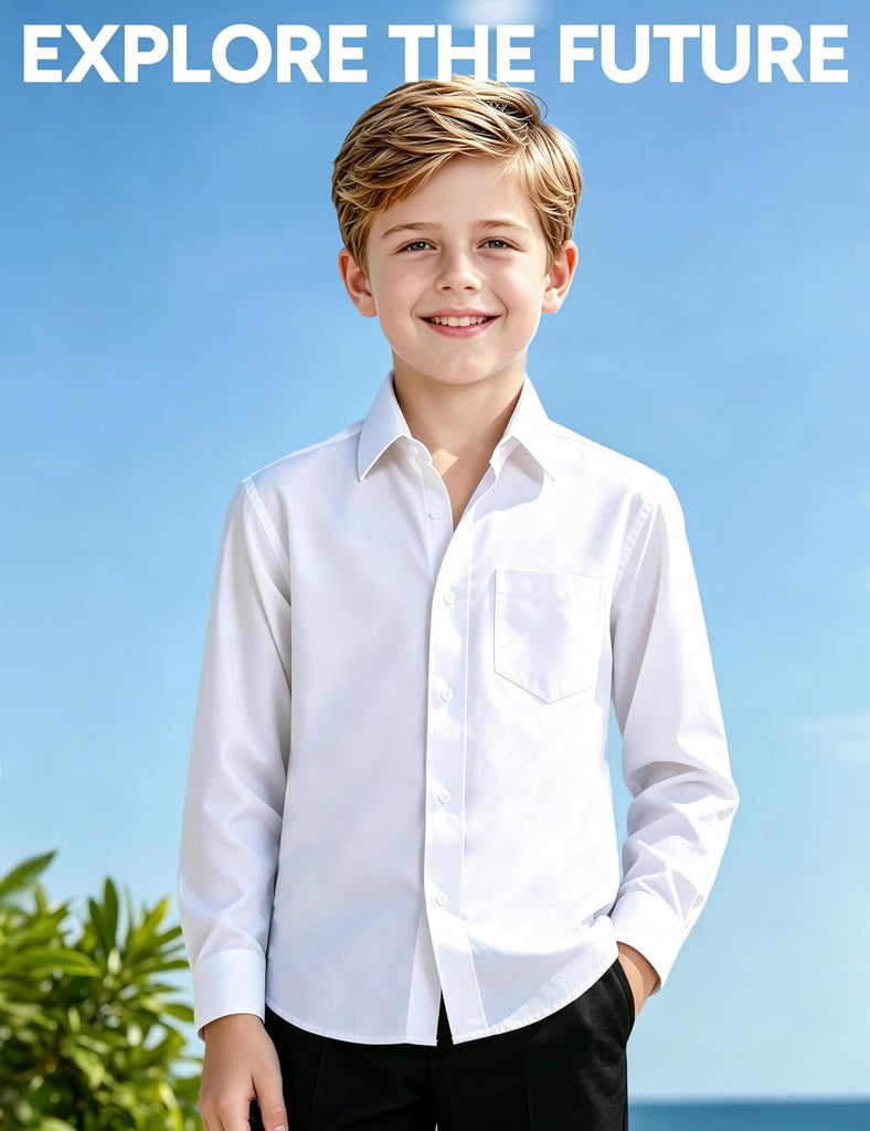 Boys Long Sleeve Dress Shirts with Tie, Regular & Husky
