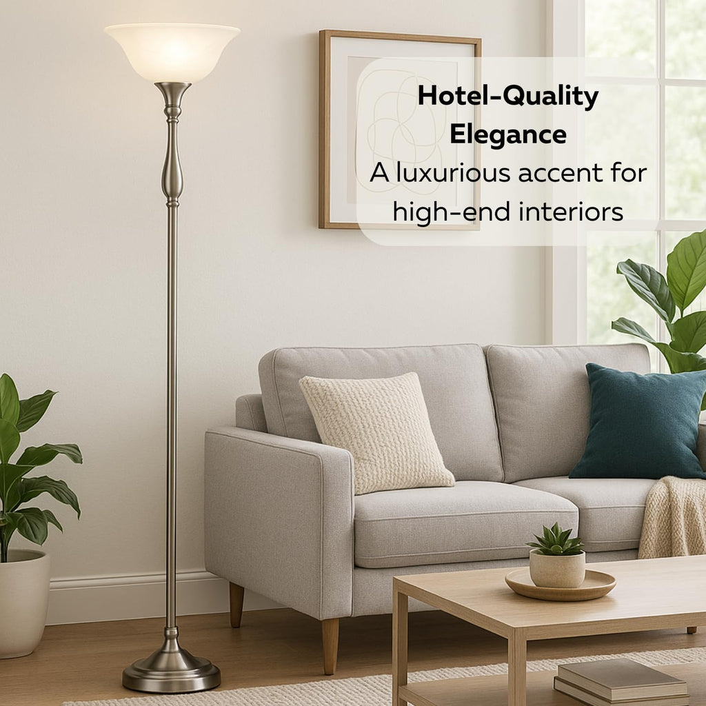 Torchiere Floor Lamp, 72", Brushed Nickel