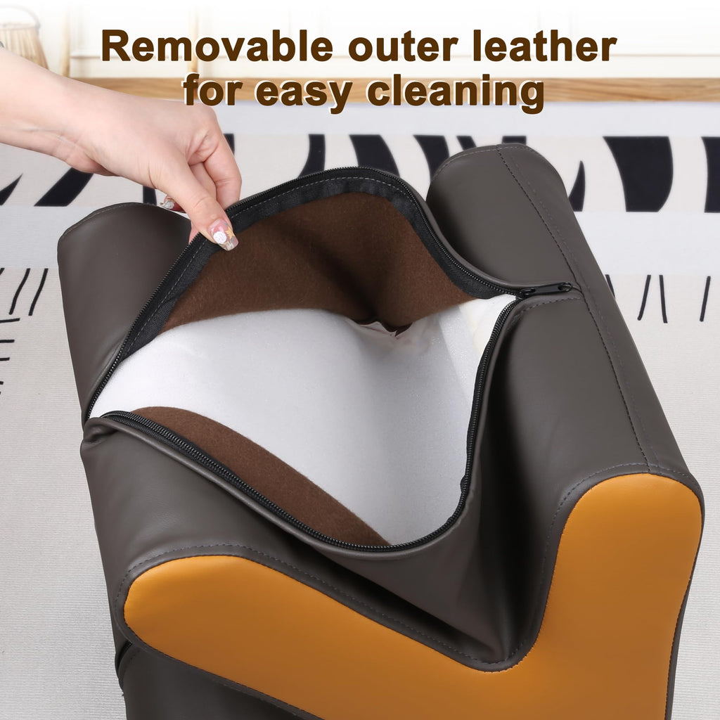 Ottoman, Foot Stool with Creative Shape, Napa Leather Ottomans, Removable Outer Foot Rest, No Assembly Required