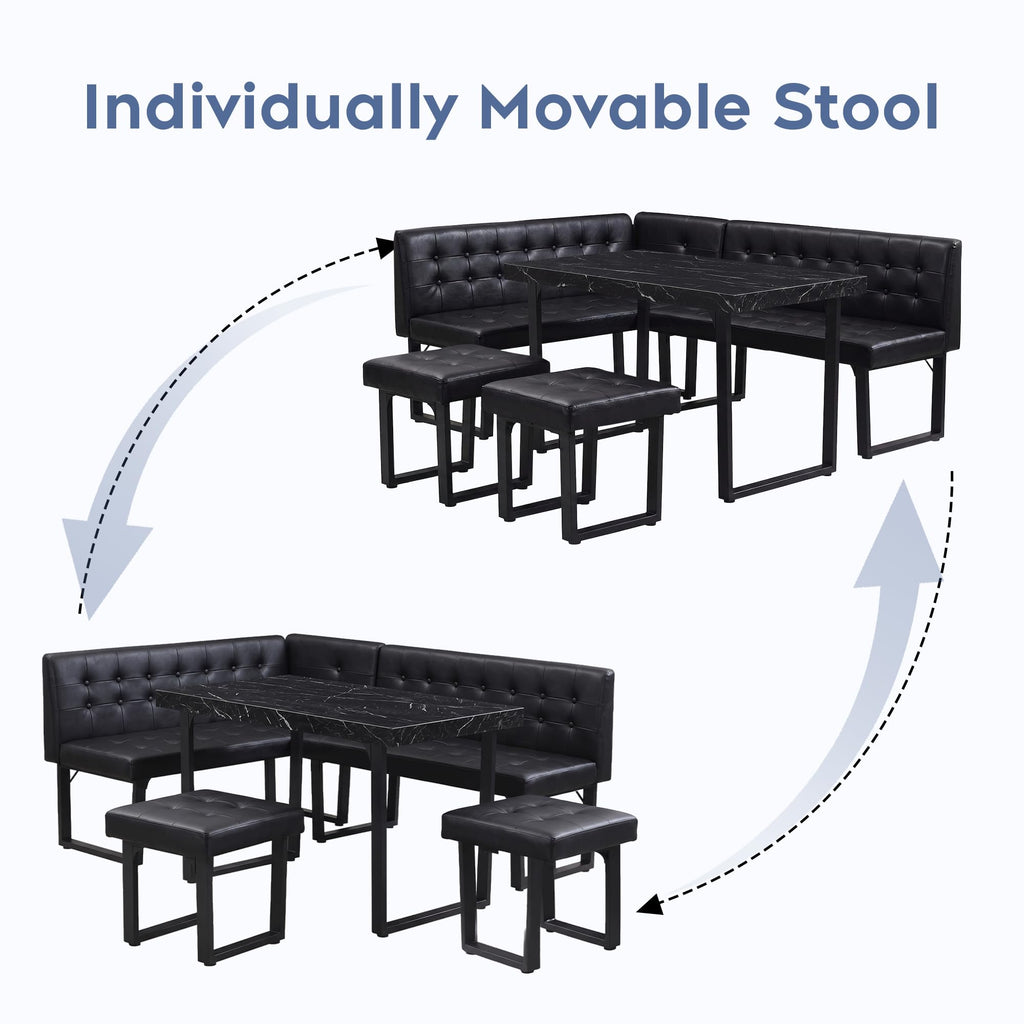 72" Corner Dining Table Set for Small Spaces, Modern Black