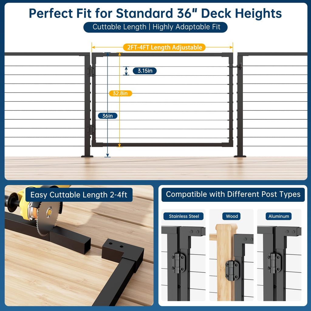 4 ft W × 32 in H Aluminum Cable Railing Gate for 36" Railing System