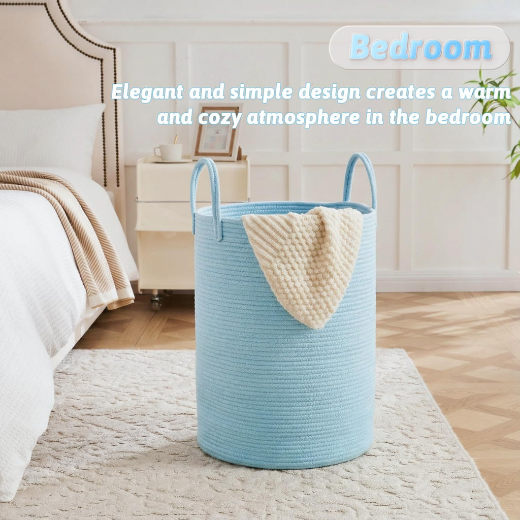 Basket,Woven Cotton Rope Laundry Hamper,80L for Decor Storage of Dirty Clothes,Toys and Blankets ,Baby Room and