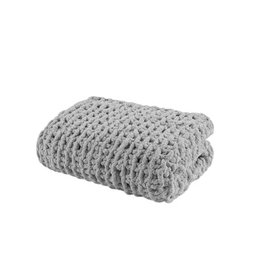 Chenille Chunky Knit All Season Throw Blanket, 50 x 60, Grey