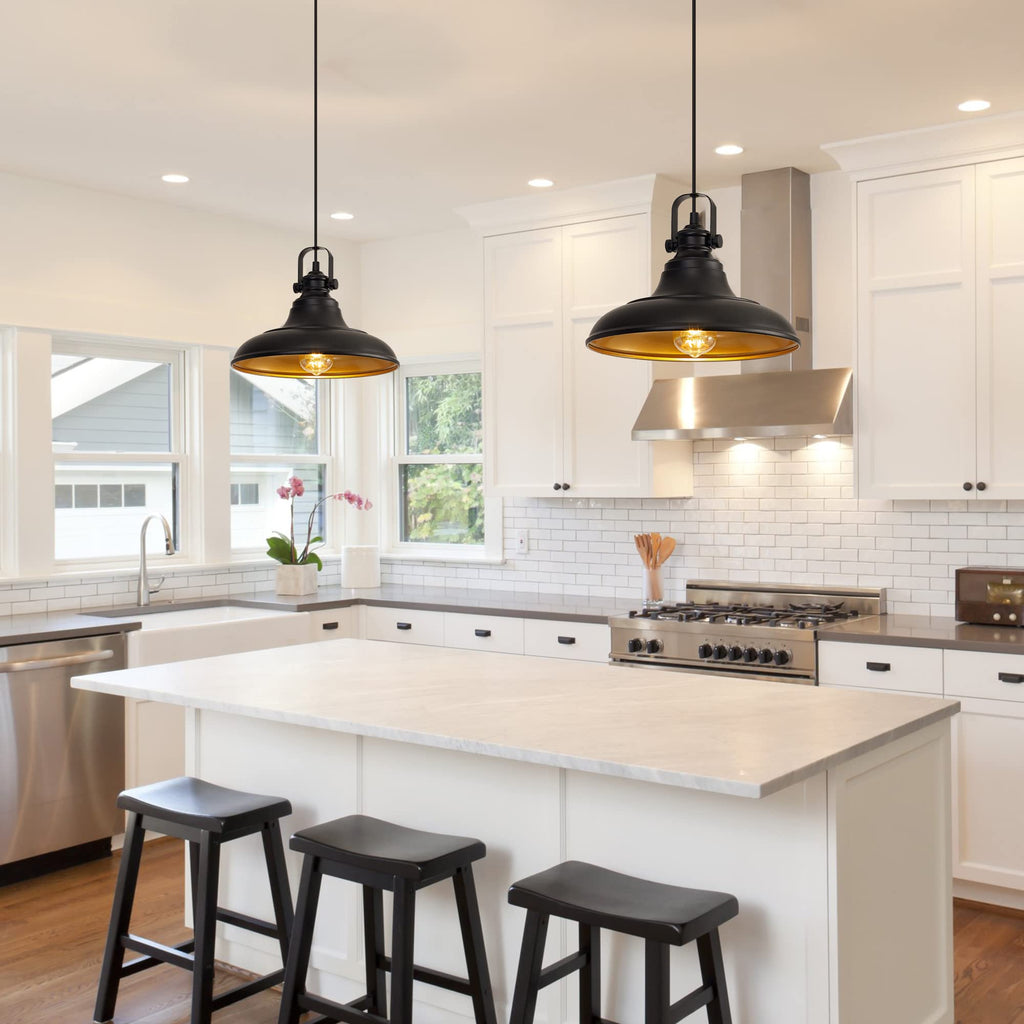Matte Black Farmhouse Pendant Lights Kitchen Island, 2 Pack Rustic Black Hanging Lighting Fixture, Pendant Lighting s