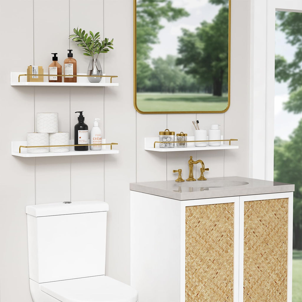 Gold Floating Shelves for Wall Decor, Bathroom Shelves Over Toilet