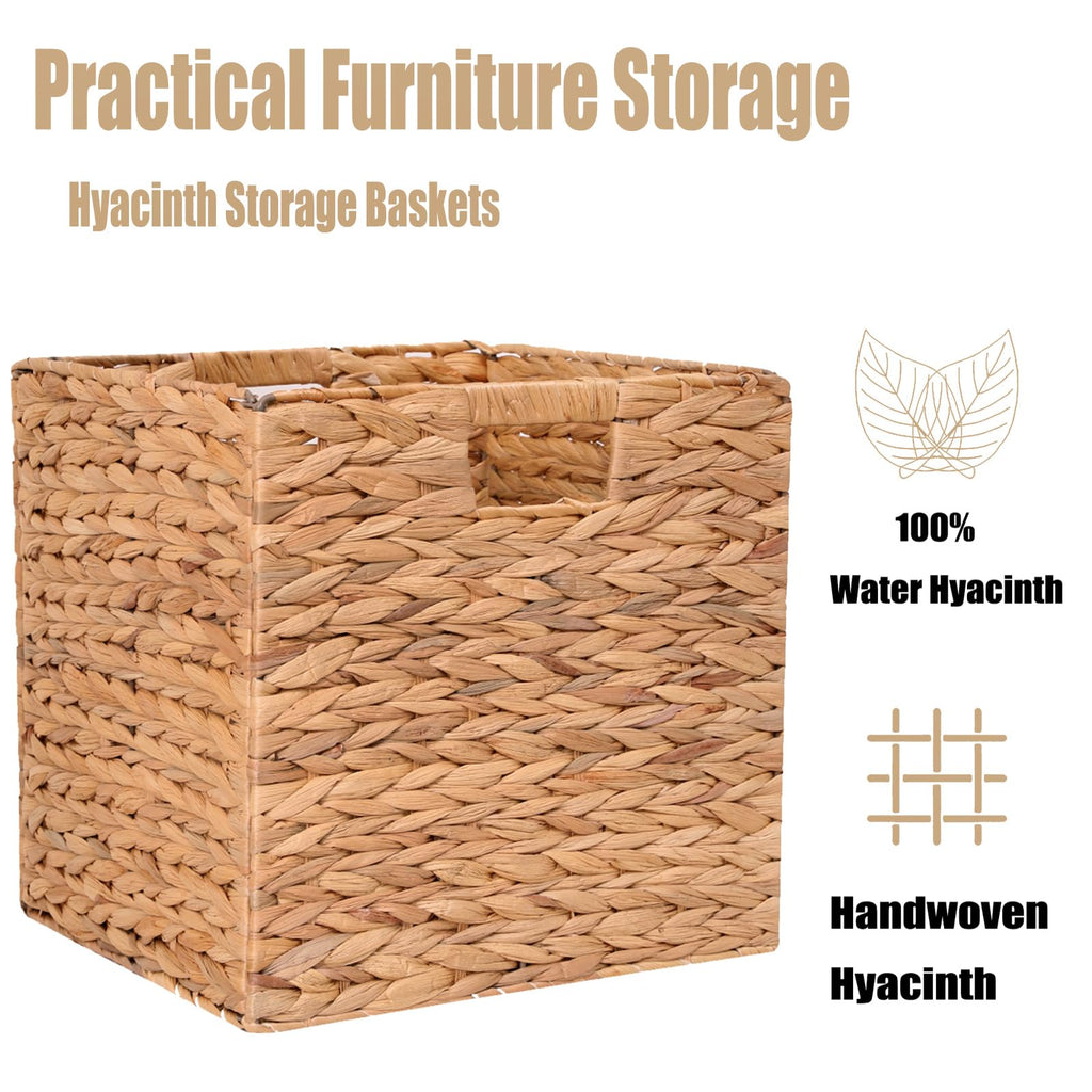 12x12x12 Inch Wicker Storage Basket Set of 2 Foldable Hyacinth Storage Box
