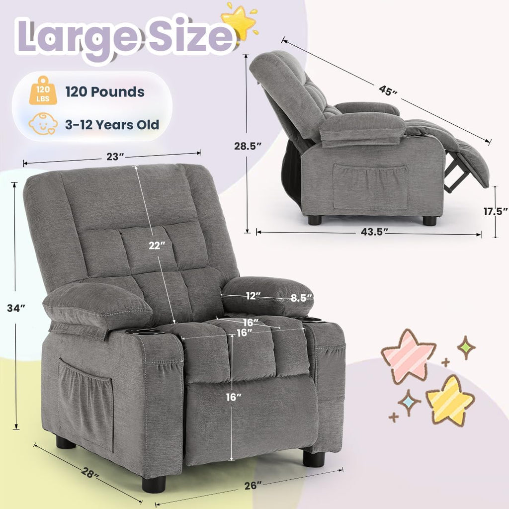 Kids Recliner Chair Reclining Toddler Push Back Sofa Ages 3-12
