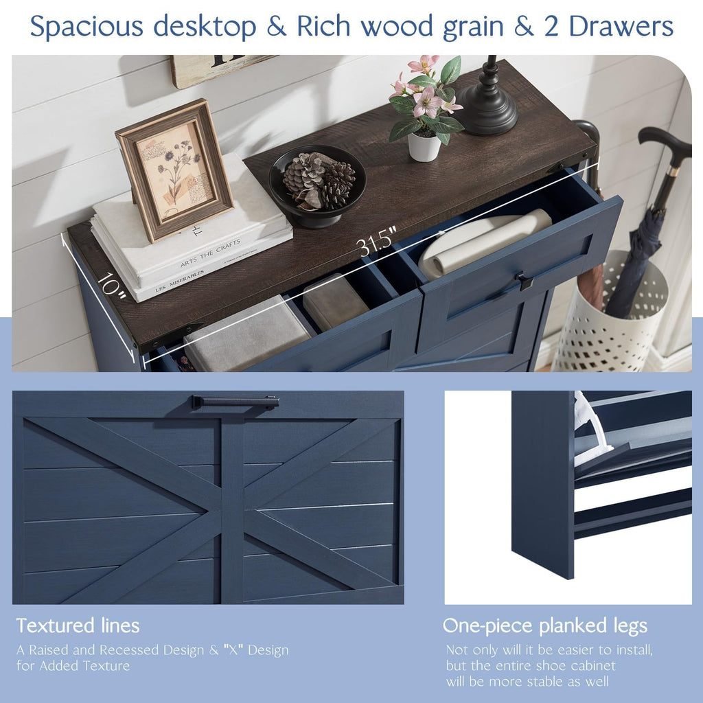 Farmhouse Shoe Cabinet with 2 Flip Drawers & 2 Storage Drawers