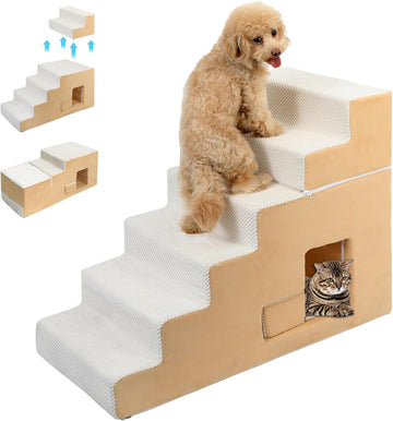 Dog Stairs for Small Dogs 27"H, 6-Step Dog Steps for High Bed, High-Density Foam Pet Stairs with Non-Slip Removable