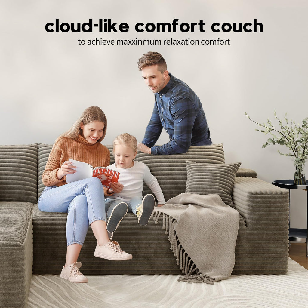 139.4" Modular Sectional Sofa, U-Shaped Minimalist Couches with 2 Middle Seats, Modern Deep Seat Convertible Sleeper