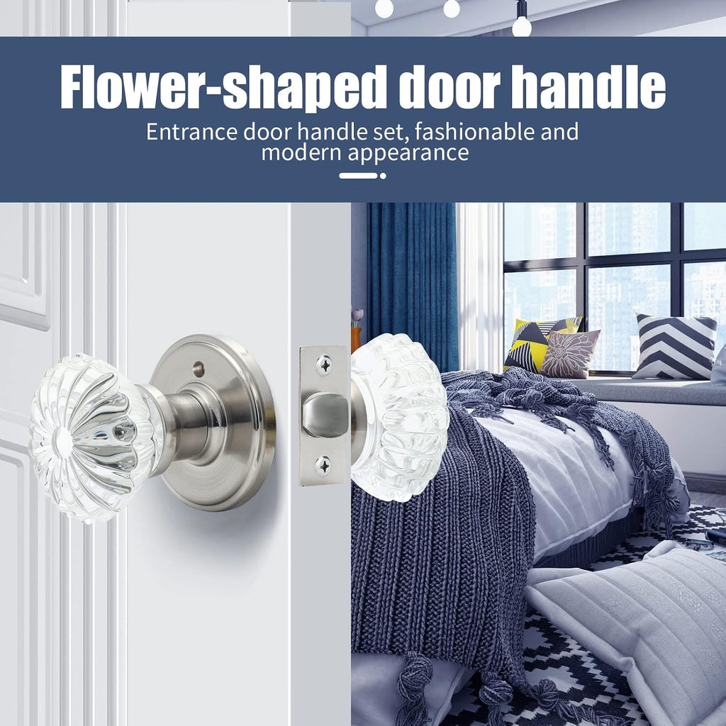 Glass Door Knobs Interior with Lock, Satin Nickel Door Handles, Crystal Door Knobs with Lock(Satin Nickel, Privacy)