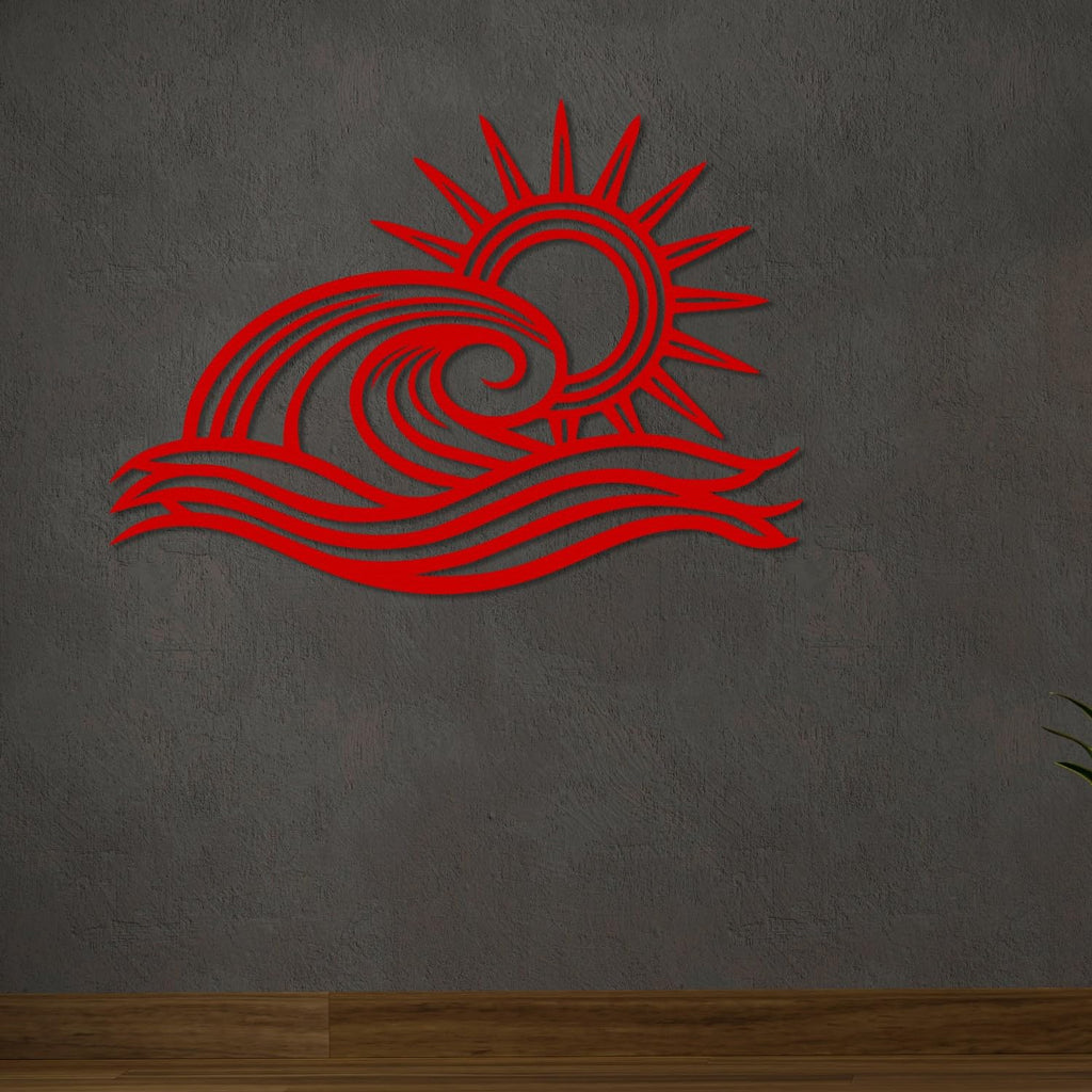 Ocean Wave Metal Wall Art, Sun Beach Decor, Coastal Large Wall Sculpture, Indoor/Outdoor Use, Nautical Wall Hanging