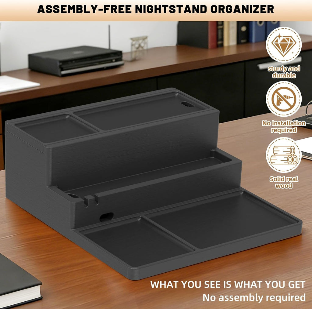Valet Tray, Nightstand Organizer with Charging Station