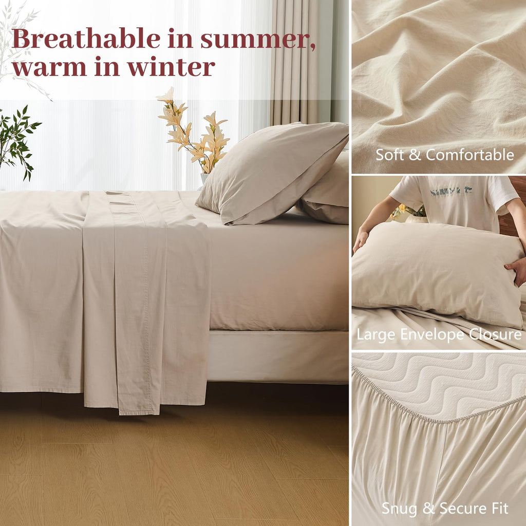 Stone Washed Linen Sheets, 4 Pcs, 16" Deep Pocket