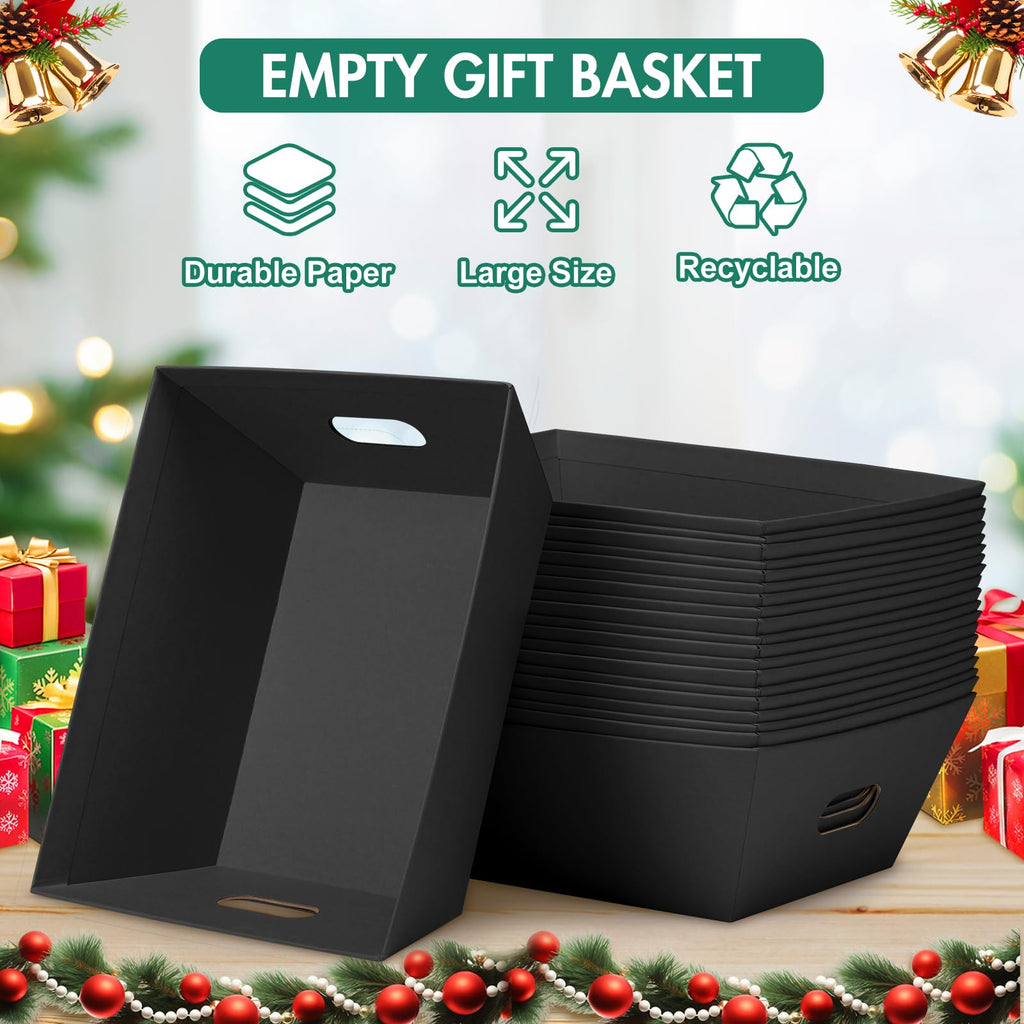 6PACK Black Baskets For Gifts Empty, 10x12"Thick Black Gift Basket with 6 Bows 6 Bags Empty Gift Baskets for