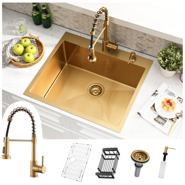 25x22 Drop Sink with Faucet, Gold Brushed