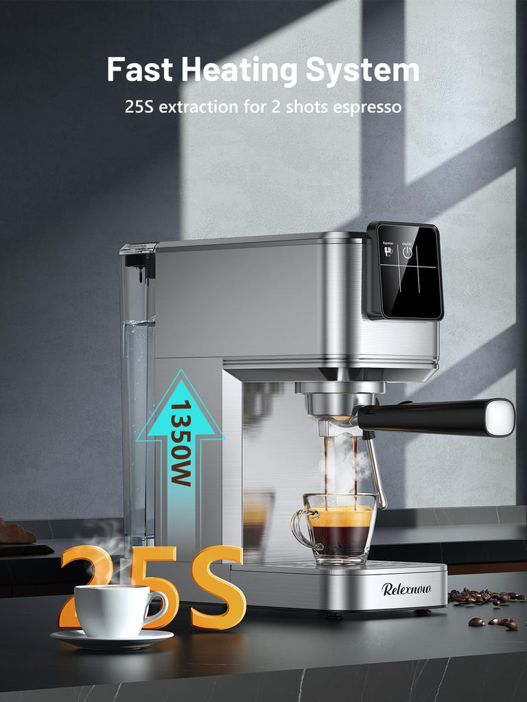 Espresso Machine, 20 Bar Espresso Maker Milk Frother & LCD Panel, Hot & Iced with Rapid Cold Brew, Stainless Steel