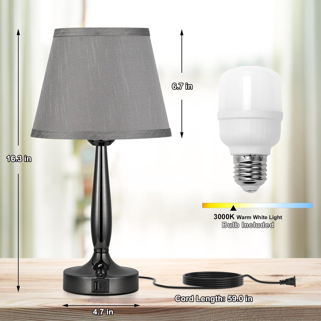 Touch Table Lamp, Small Bedside Lamp with USB C Port