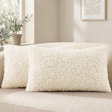 Sherpa Throw Pillow Covers 12x20 Set of 2 Neutral Cream