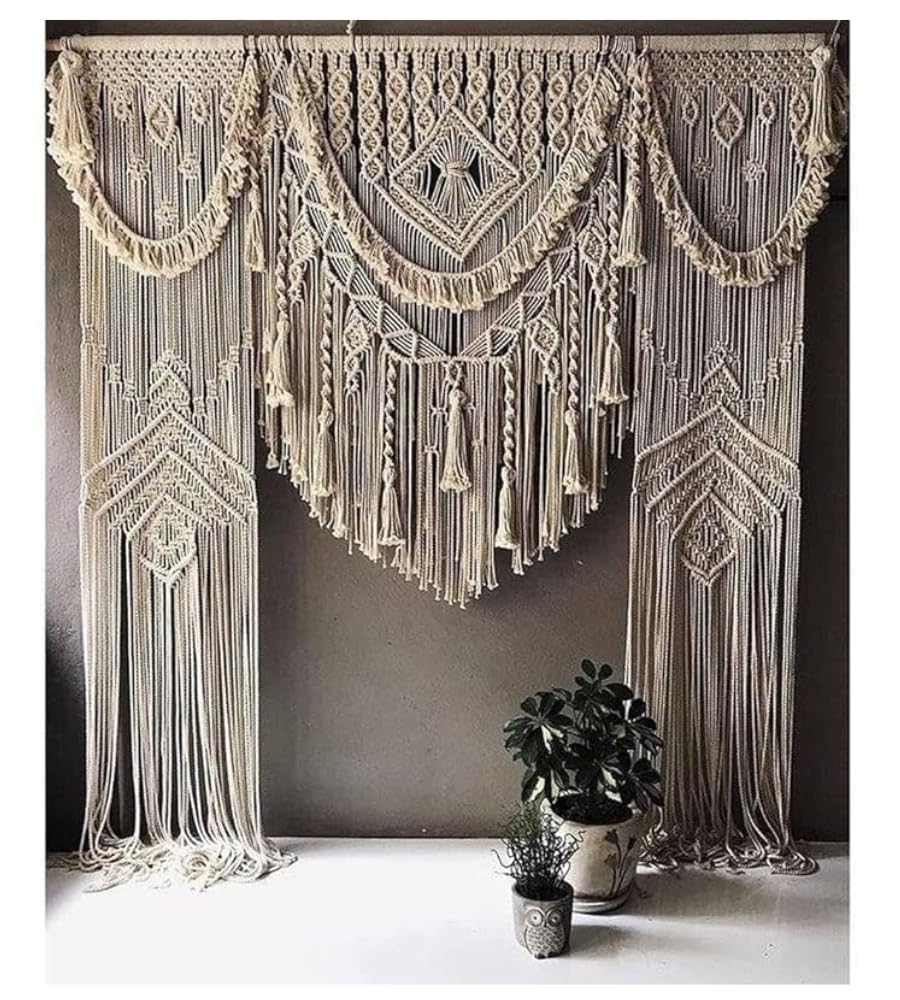 Macrame Large Curtain Bohemian Decoration Wall Arch Backdrop Wedding Wall Hanging W 75 x L 85 Inch, W 75 x 85 Inch