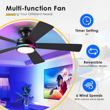 46In RGB Ceiling Fans with Lights - Black Flush Mount Ceiling Fan Light with Remote/APP, RGB+3CCT 6 Wind Speeds, Modern Low Profile Fan Light Fixture for Party, Kid's Room A101-B0F1L8ZTL1