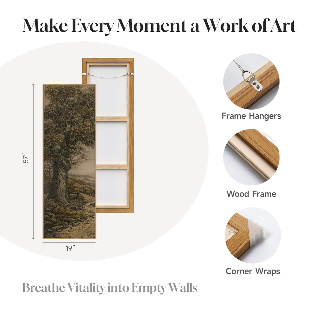 Framed Vintage Long Narrow Landscape Wall Art, 60x20 Inch