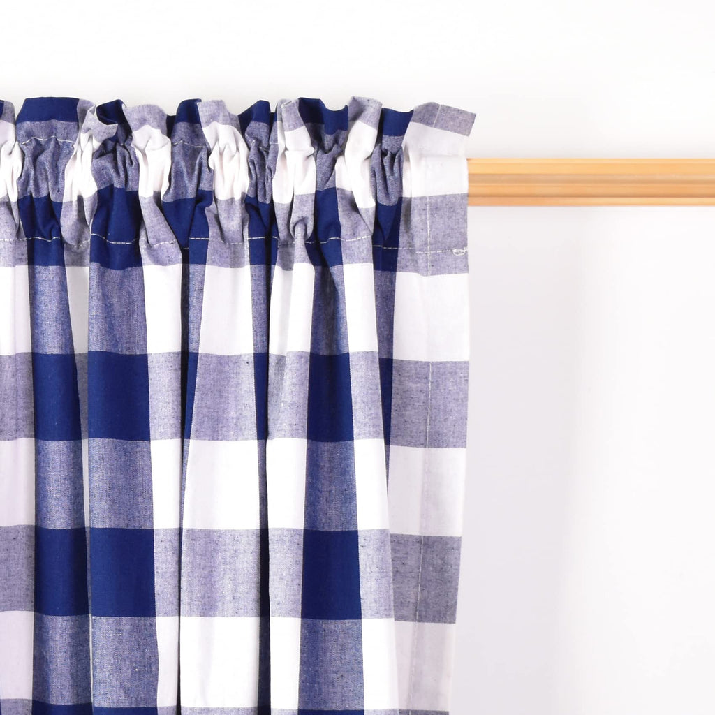 Swags Window Curtain Valance 1 Panel Buffalo Check Swag Classic Country Farmhouse Window Curtain - Navy Blue & White