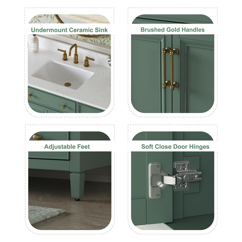 48" Bathroom Vanity with Sink, Fully Assembled, Sea Green