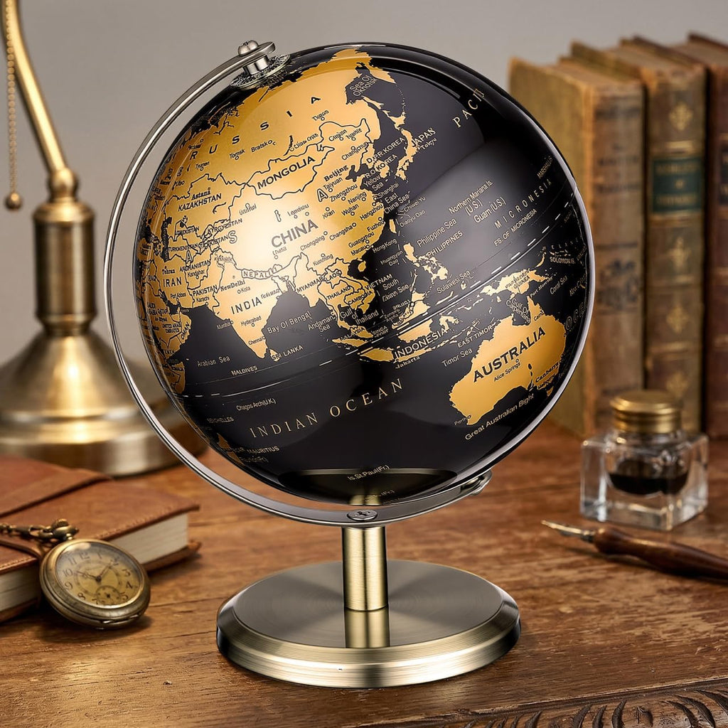 Antique Globe Ornament Rotating World Globe Desktop Decor Elegant Geography Table Decoration and Office Vintage Desk