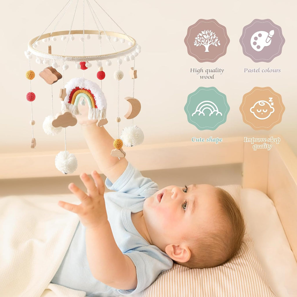 Baby Crib Mobile for Boys Girls Rainbow Nursery Mobile Gender Neutral Hand-Crocheted Mobile Ceiling Mobile - Rainbow